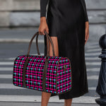 Blue Pink And Black Houndstooth Print Duffle Bag