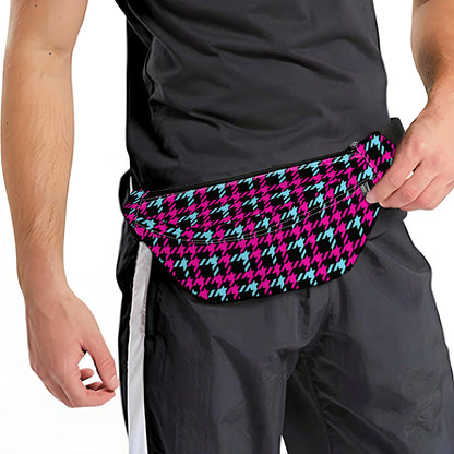 Blue Pink And Black Houndstooth Print Fanny Pack