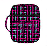 Blue Pink And Black Houndstooth Print Front Pocket Bible Bag