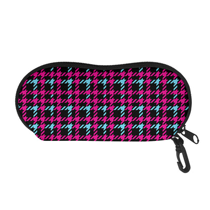 Blue Pink And Black Houndstooth Print Glasses Case