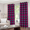 Blue Pink And Black Houndstooth Print Grommet Curtains
