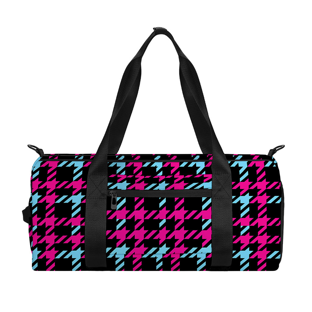 Blue Pink And Black Houndstooth Print Gym Bag