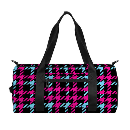 Blue Pink And Black Houndstooth Print Gym Bag