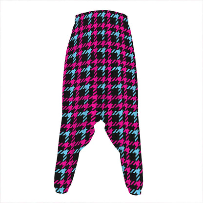 Blue Pink And Black Houndstooth Print Hammer Pants
