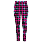 Blue Pink And Black Houndstooth Print High-Waisted Pocket Leggings