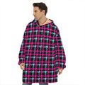 Blue Pink And Black Houndstooth Print Hoodie Blanket