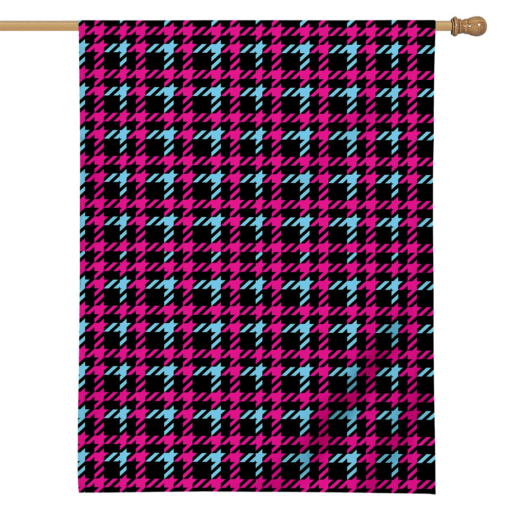 Blue Pink And Black Houndstooth Print House Flag