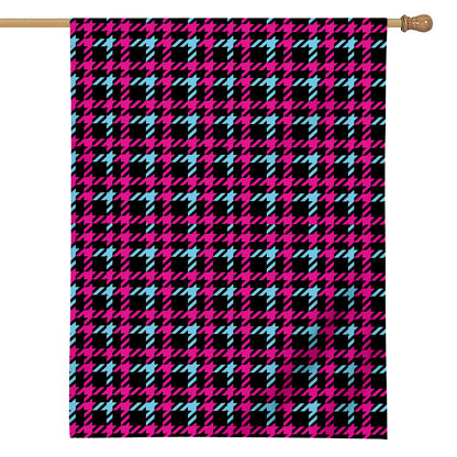 Blue Pink And Black Houndstooth Print House Flag