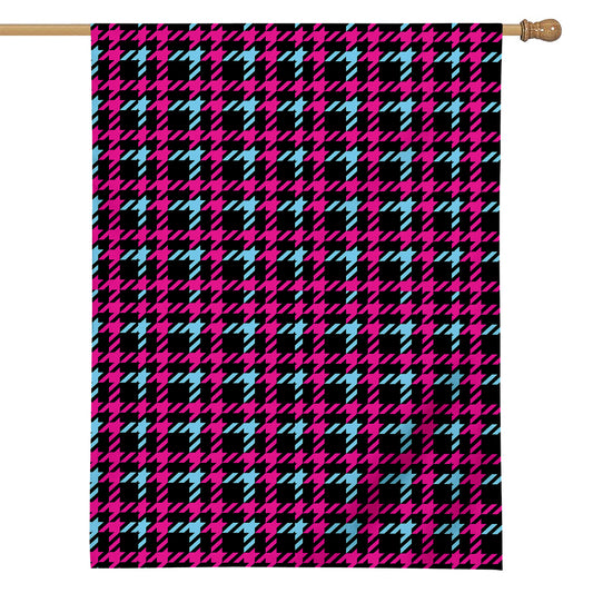 Blue Pink And Black Houndstooth Print House Flag