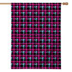 Blue Pink And Black Houndstooth Print House Flag
