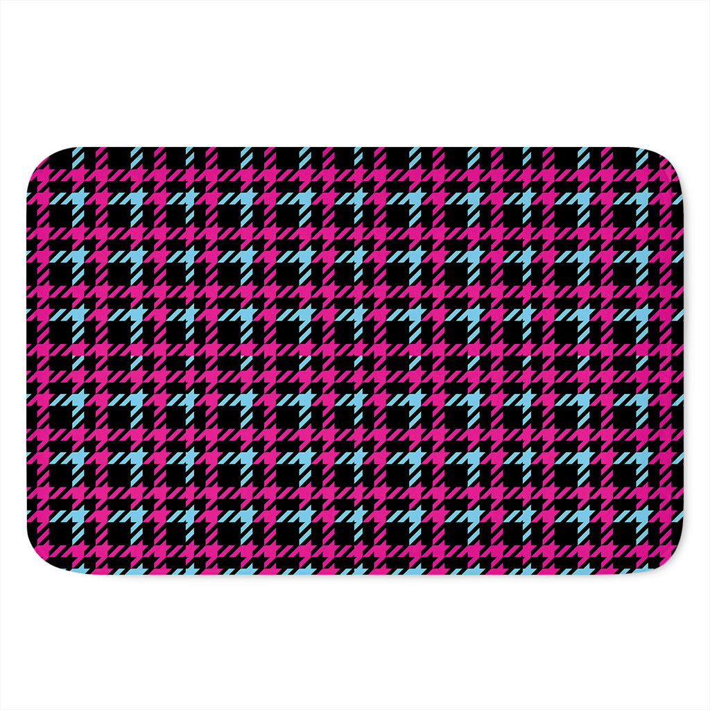 Blue Pink And Black Houndstooth Print Indoor Door Mat