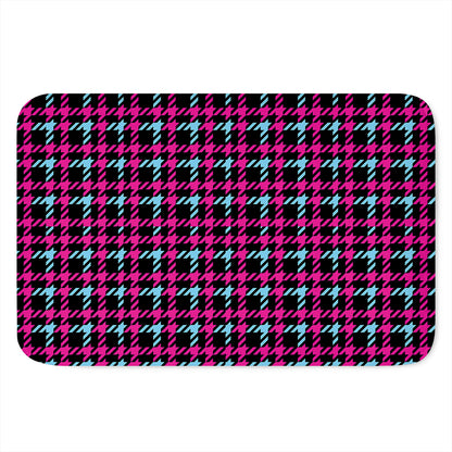 Blue Pink And Black Houndstooth Print Indoor Door Mat