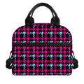 Blue Pink And Black Houndstooth Print Insulated Lunch Bag
