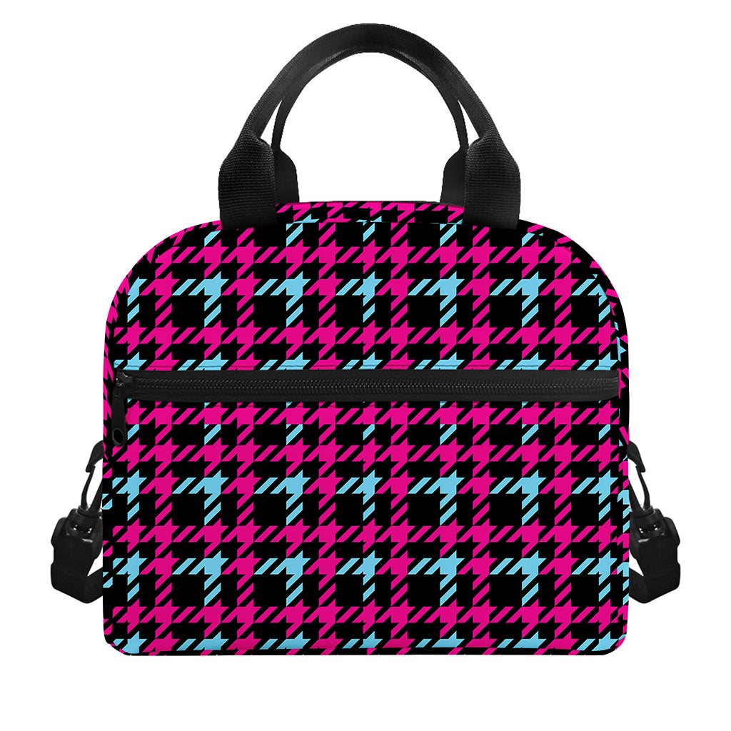 Blue Pink And Black Houndstooth Print Insulated Lunch Bag