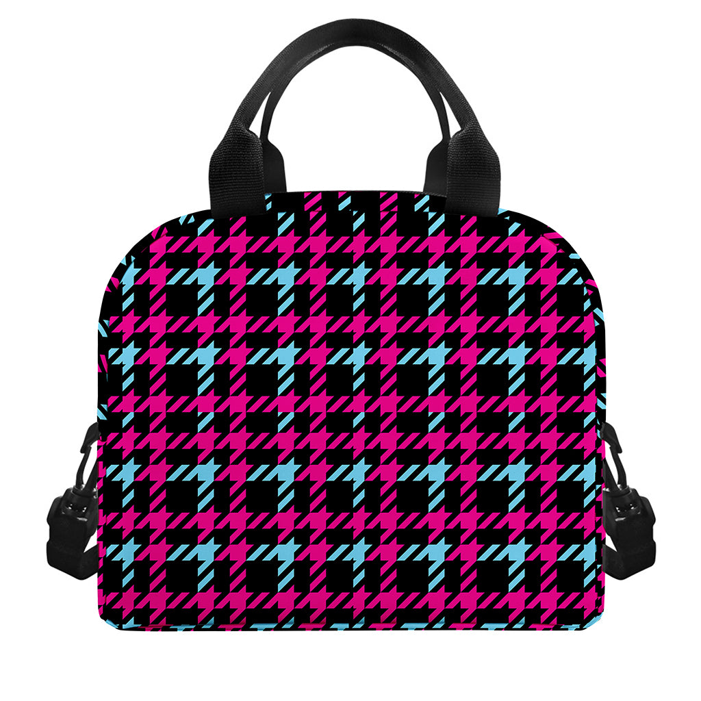 Blue Pink And Black Houndstooth Print Insulated Lunch Bag