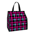 Blue Pink And Black Houndstooth Print Insulated Lunch Tote