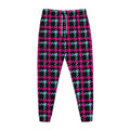 Blue Pink And Black Houndstooth Print Jogger Pants
