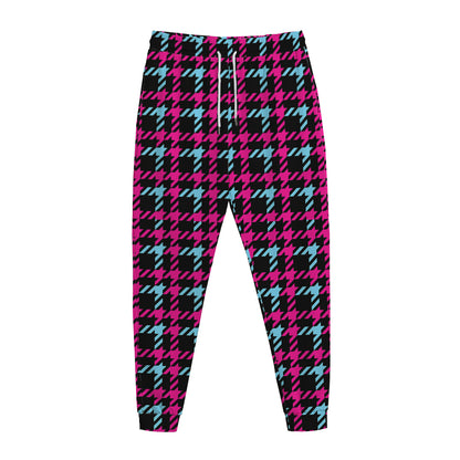 Blue Pink And Black Houndstooth Print Jogger Pants