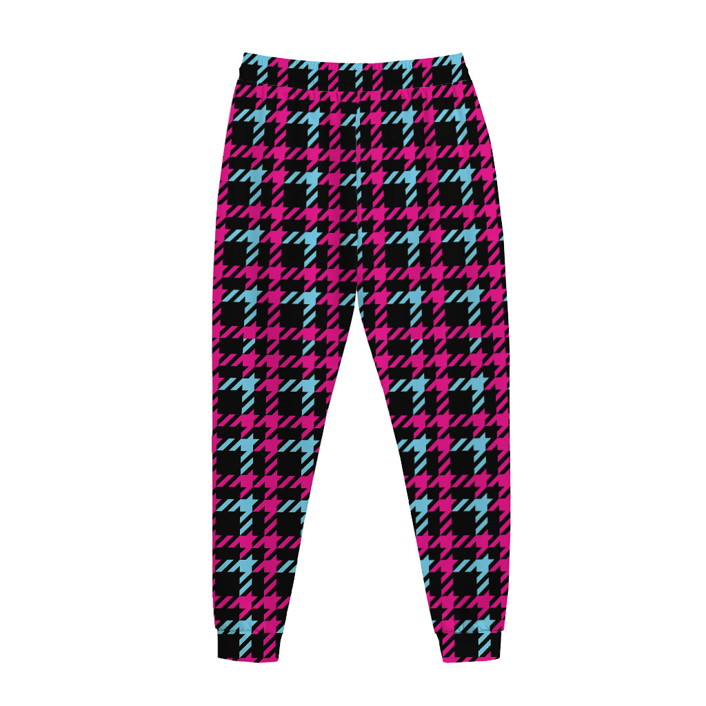Blue Pink And Black Houndstooth Print Jogger Pants