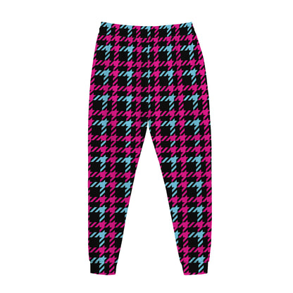 Blue Pink And Black Houndstooth Print Jogger Pants
