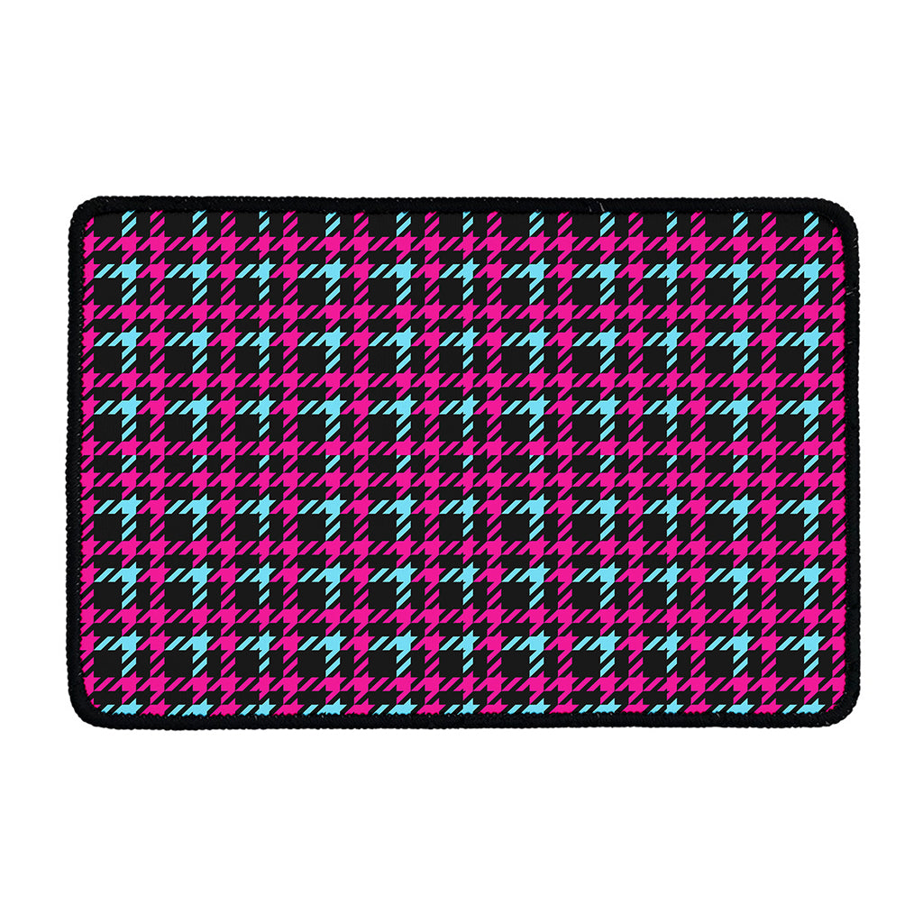 Blue Pink And Black Houndstooth Print Kitchen Mat