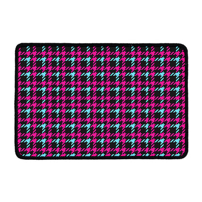 Blue Pink And Black Houndstooth Print Kitchen Mat