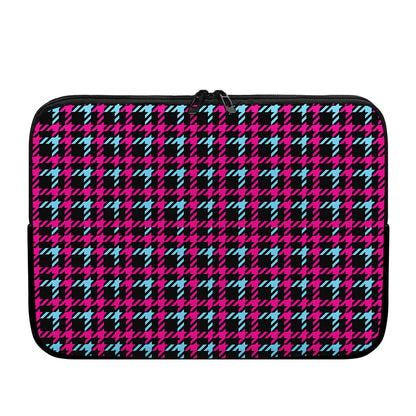 Blue Pink And Black Houndstooth Print Laptop Sleeve