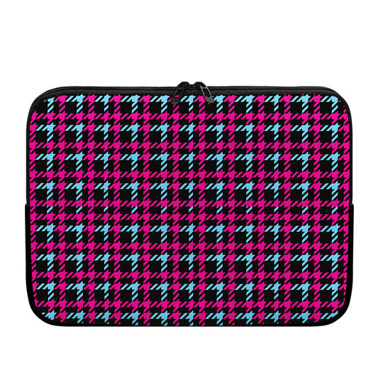 Blue Pink And Black Houndstooth Print Laptop Sleeve