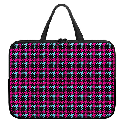 Blue Pink And Black Houndstooth Print Laptop Sleeve With Handle