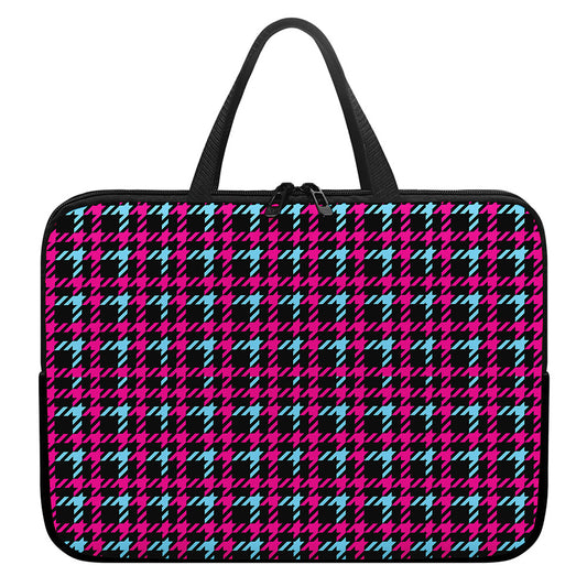 Blue Pink And Black Houndstooth Print Laptop Sleeve With Handle