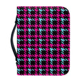 Blue Pink And Black Houndstooth Print Leather Bible Cover