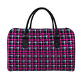 Blue Pink And Black Houndstooth Print Leather Duffel Bag