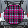 Blue Pink And Black Houndstooth Print Leather Spare Tire Cover