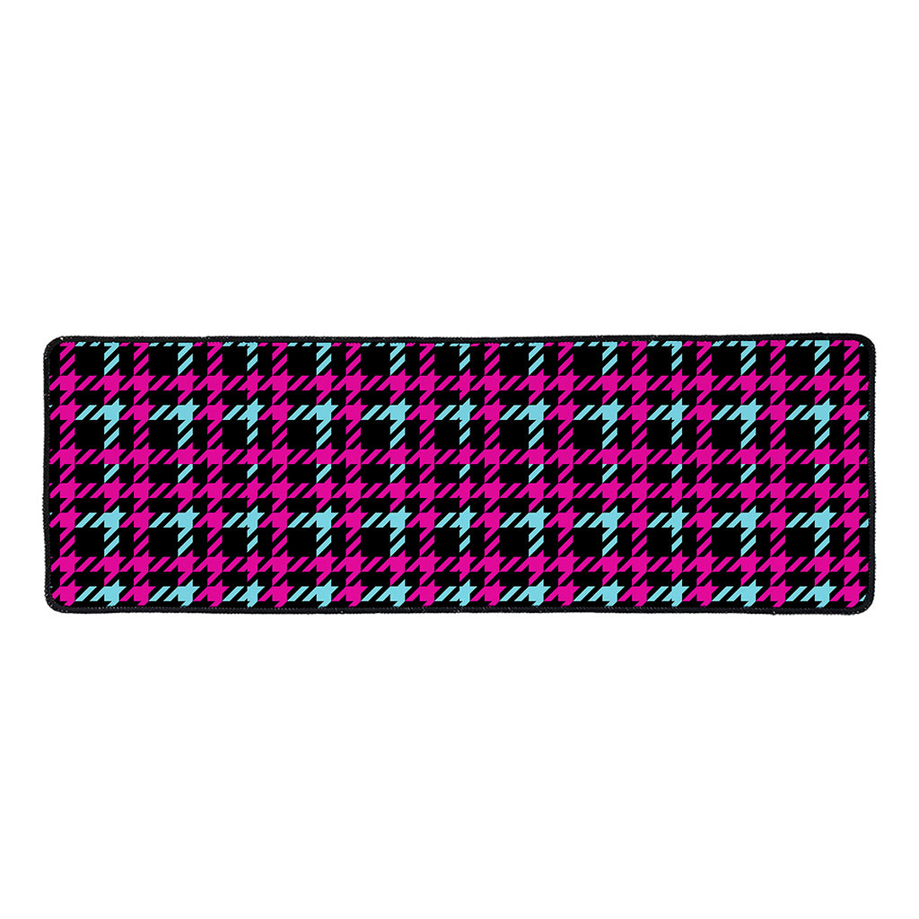 Blue Pink And Black Houndstooth Print Long Kitchen Mat