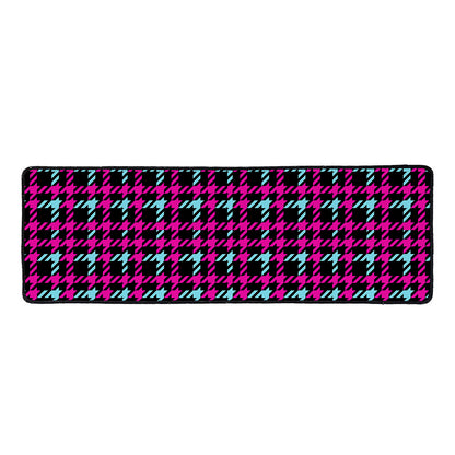 Blue Pink And Black Houndstooth Print Long Kitchen Mat