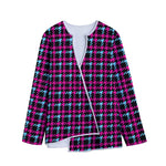 Blue Pink And Black Houndstooth Print Long Sleeve Short Coat