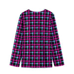 Blue Pink And Black Houndstooth Print Long Sleeve Short Coat