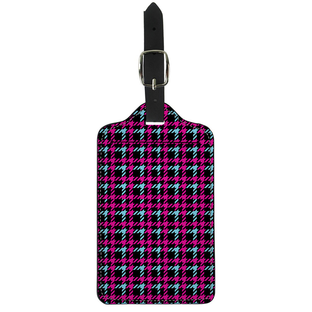 Blue Pink And Black Houndstooth Print Luggage Tag