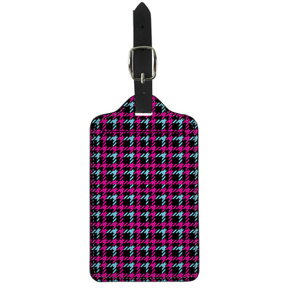 Blue Pink And Black Houndstooth Print Luggage Tag