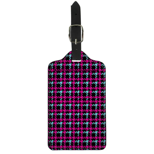 Blue Pink And Black Houndstooth Print Luggage Tag