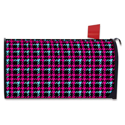 Blue Pink And Black Houndstooth Print Mailbox Cover