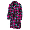 Blue Pink And Black Houndstooth Print Men's Bathrobe
