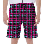 Blue Pink And Black Houndstooth Print Men's Beach Shorts