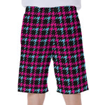Blue Pink And Black Houndstooth Print Men's Beach Shorts
