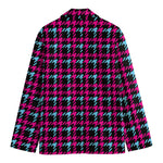 Blue Pink And Black Houndstooth Print Men's Blazer