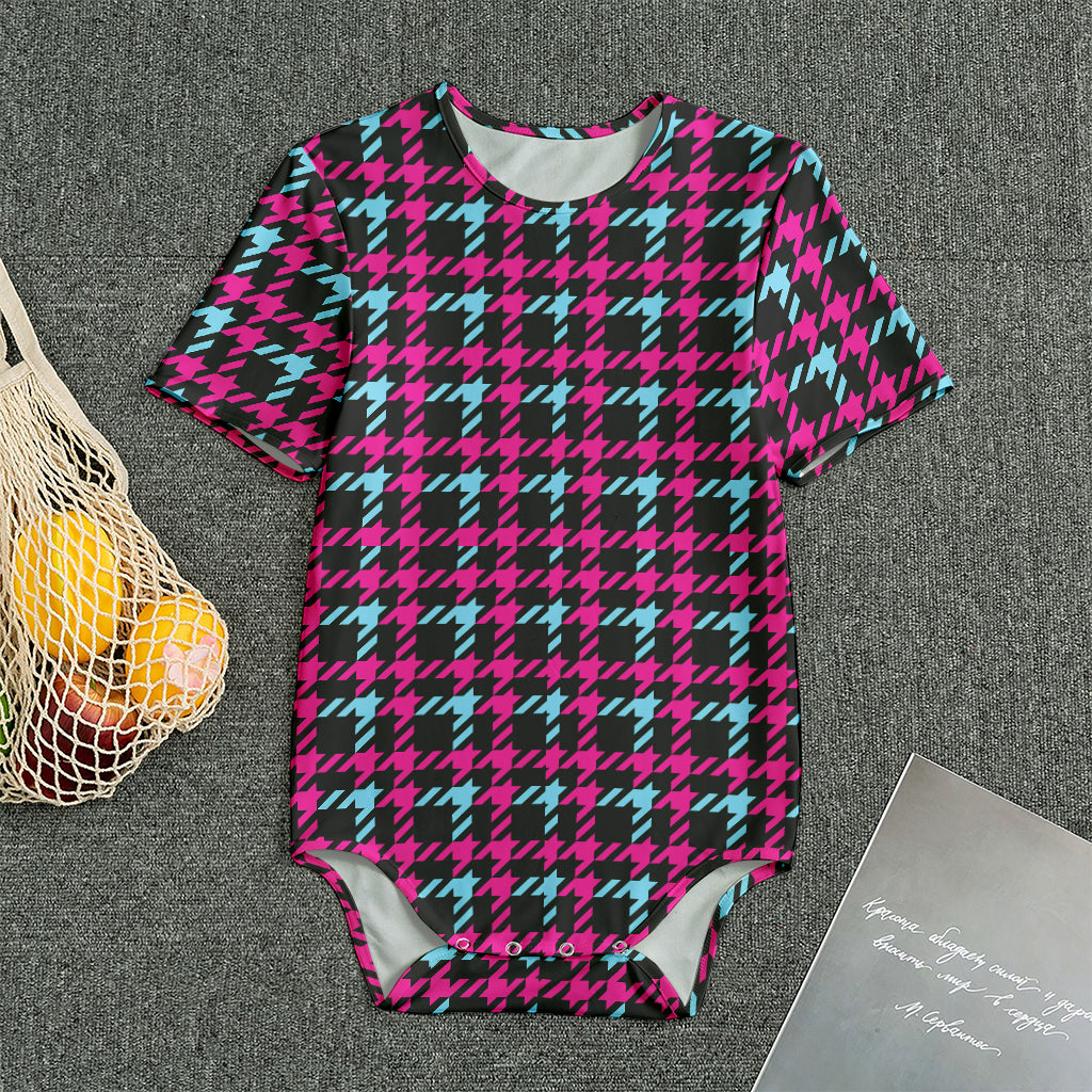 Blue Pink And Black Houndstooth Print Men's Bodysuit