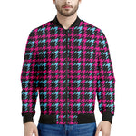 Blue Pink And Black Houndstooth Print Men's Bomber Jacket