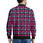 Blue Pink And Black Houndstooth Print Men's Bomber Jacket
