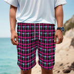Blue Pink And Black Houndstooth Print Men's Cargo Shorts