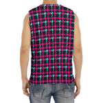Blue Pink And Black Houndstooth Print Men's Fitness Tank Top